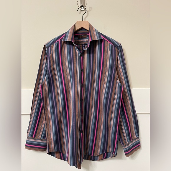 Etro Milano Multi-Color Stripe Luxury Unique Shirt Italy Size 39 - Picture 3 of 7